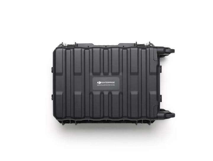 DJI BS100 Intelligent Battery Station closed rugged charging case, front view with DJI Enterprise branding