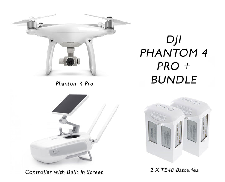 Phantom 4 Pro + Obsidian ( Includes Built in Screen) Bundle - 2 Extra Batteries | GoUAV